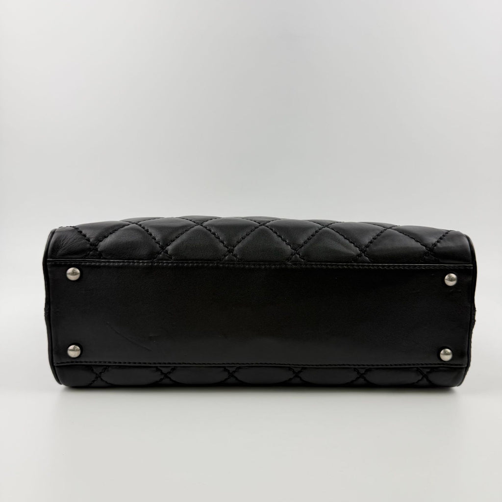 Chanel CC Logo Quilted Boston Handbag Leather Black Silver Vintage — view 6