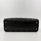 Chanel CC Logo Quilted Boston Handbag Leather Black Silver Vintage — view 6