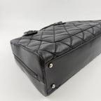 Chanel CC Logo Quilted Boston Handbag Leather Black Silver Vintage — view 9