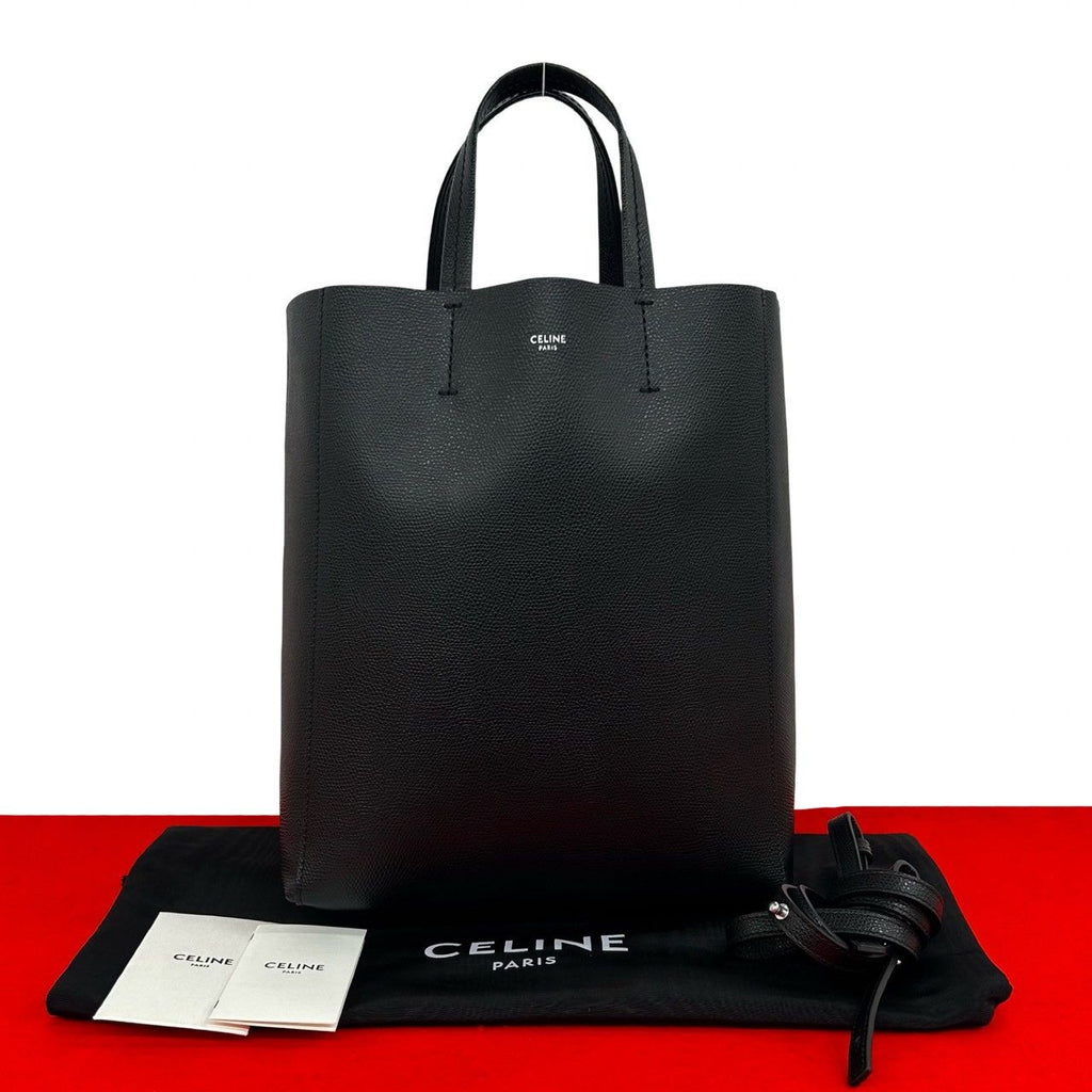 Celine Vertical Cabas Leather 2-Way Shoulder Bag Tote Black