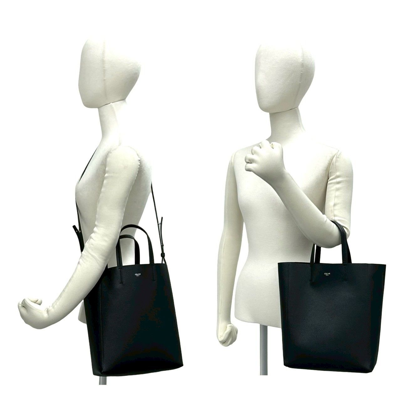 Celine Vertical Cabas Leather 2-Way Shoulder Bag Tote Black — view 2