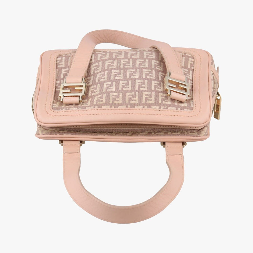 Fendi Zucchino Beige Pink Canvas Leather Handbag — view 8