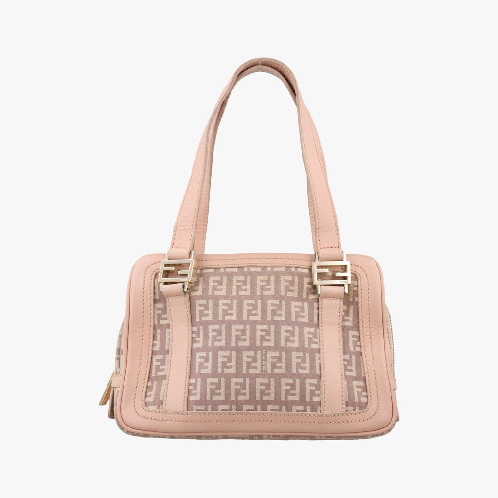 Fendi Zucchino Beige Pink Canvas Leather Handbag