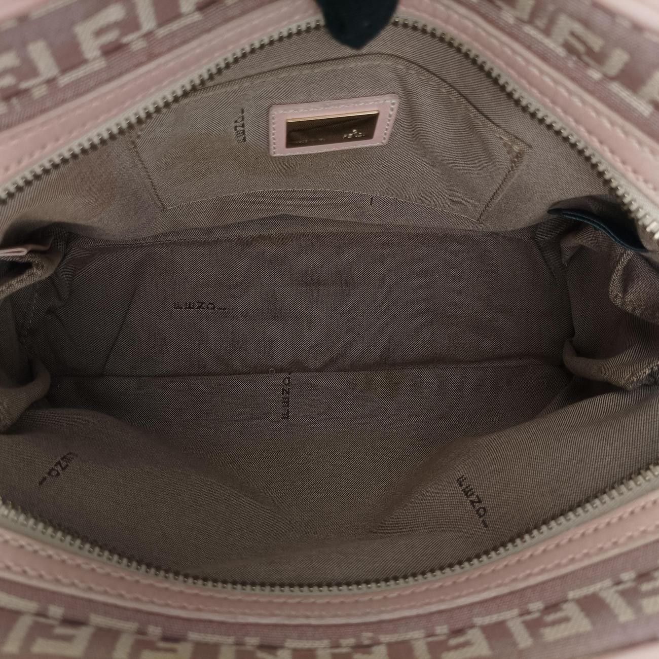 Fendi Zucchino Beige Pink Canvas Leather Handbag — view 9
