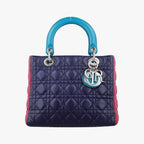 Dior Lady Navy Pink Light Blue Lambskin Handbag