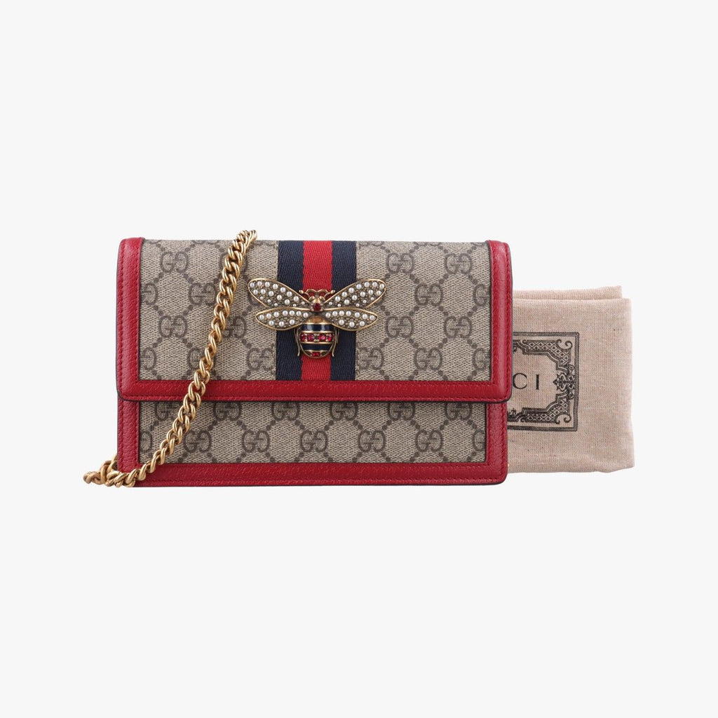 Gucci Queen Magarette Beige Red Multi Canvas Leather Shoulder