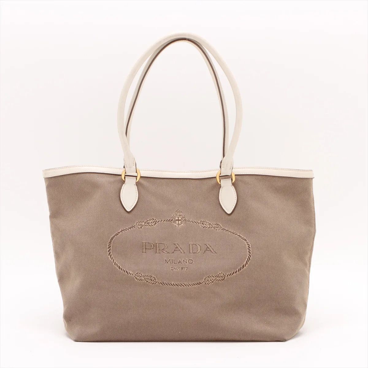Prada Logo Jacquard Leather Tote Shoulder