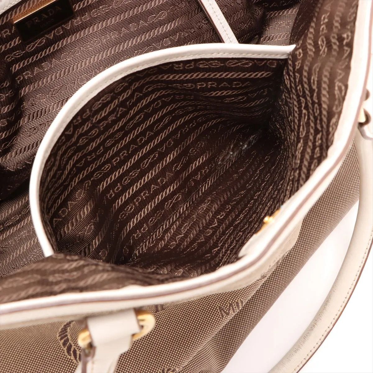 Prada Logo Jacquard Leather Tote Shoulder — view 9