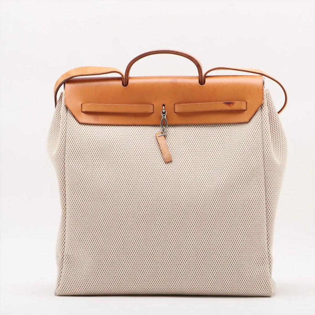 Hermes Herbag GM Toile Ash Leather 2-Way Shoulder Bag Tote Replacement — view 3