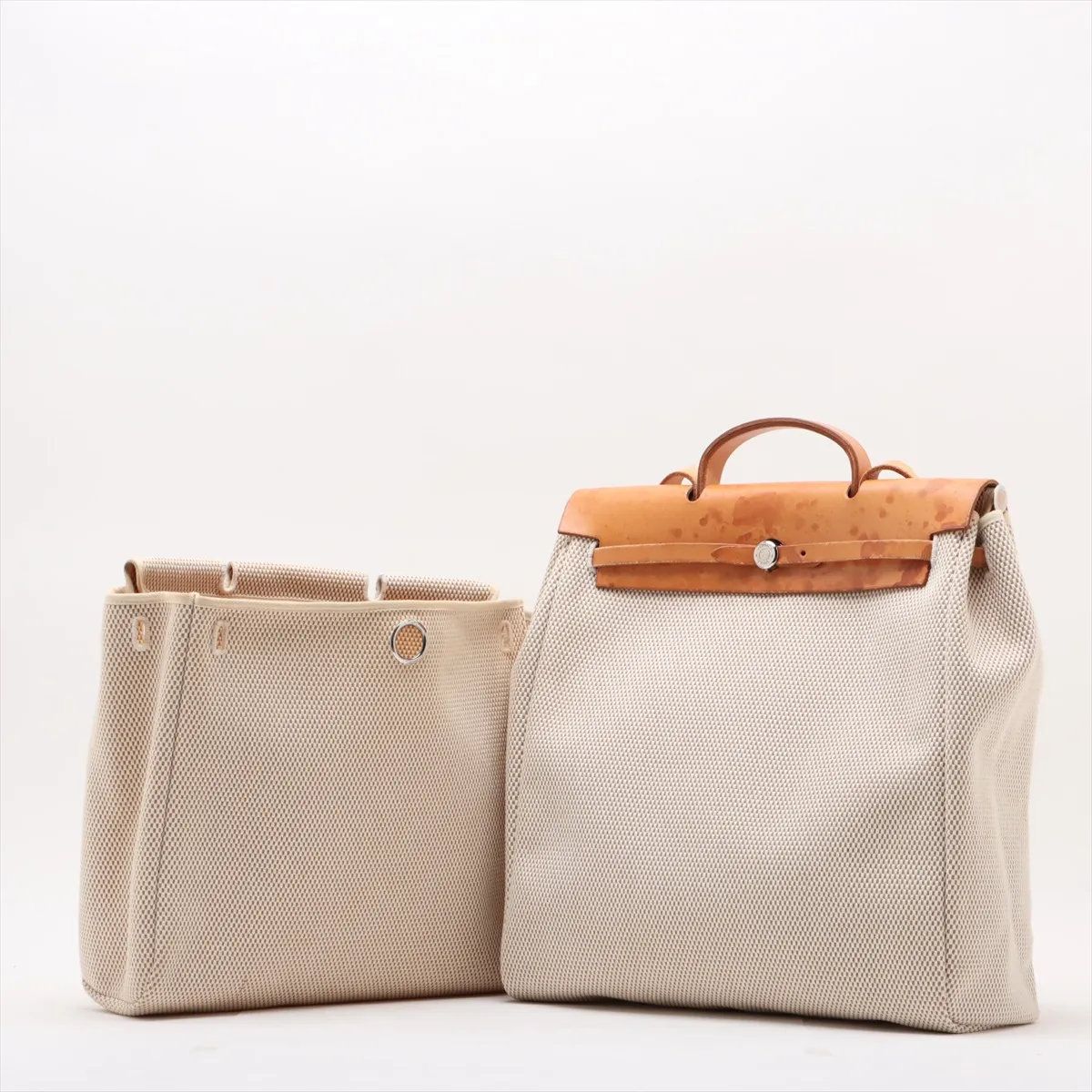 Hermes Herbag GM Toile Ash Leather 2-Way Shoulder Bag Tote Replacement