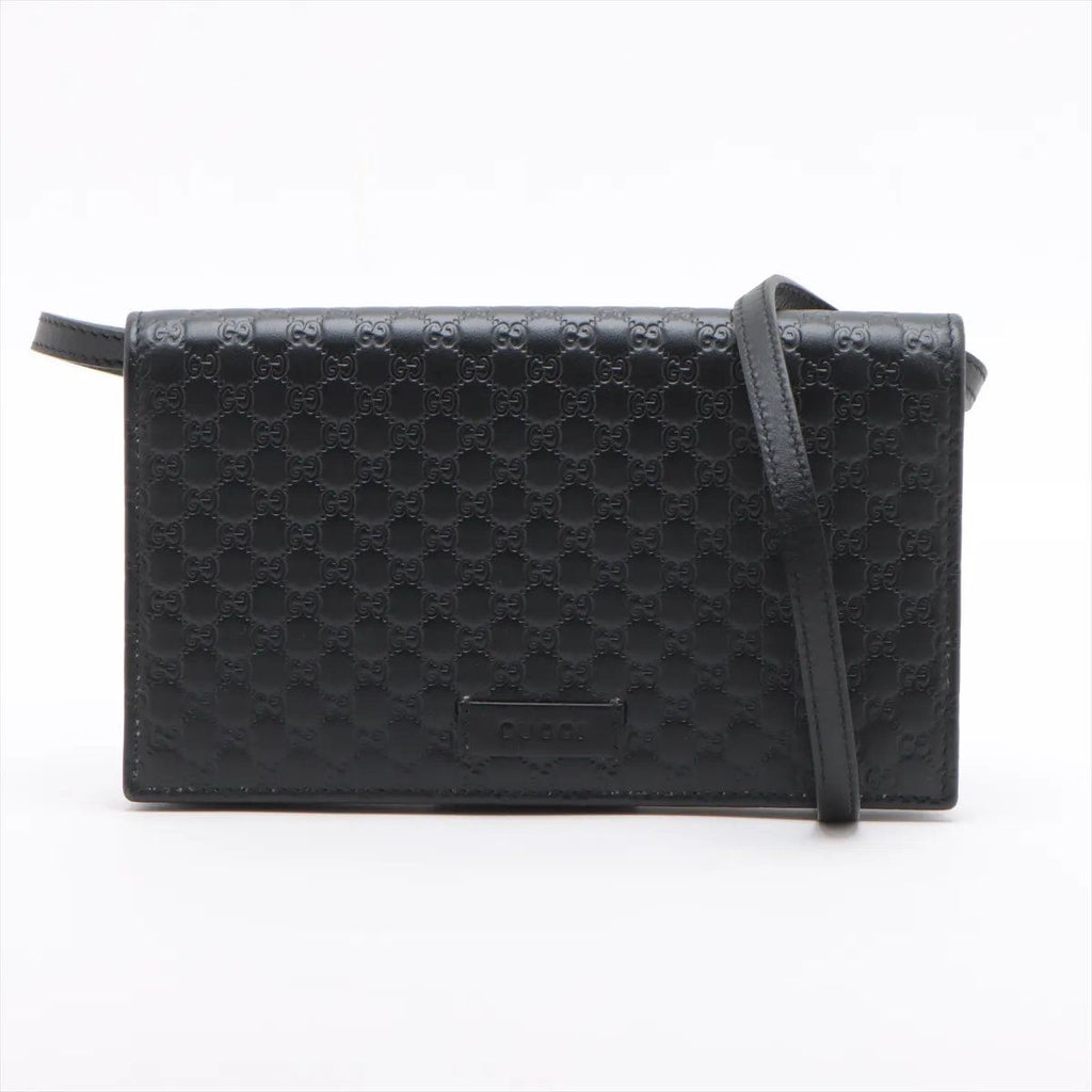 Gucci Micro Guccissima Leather Shoulder Bag Crossbody Wallet Black