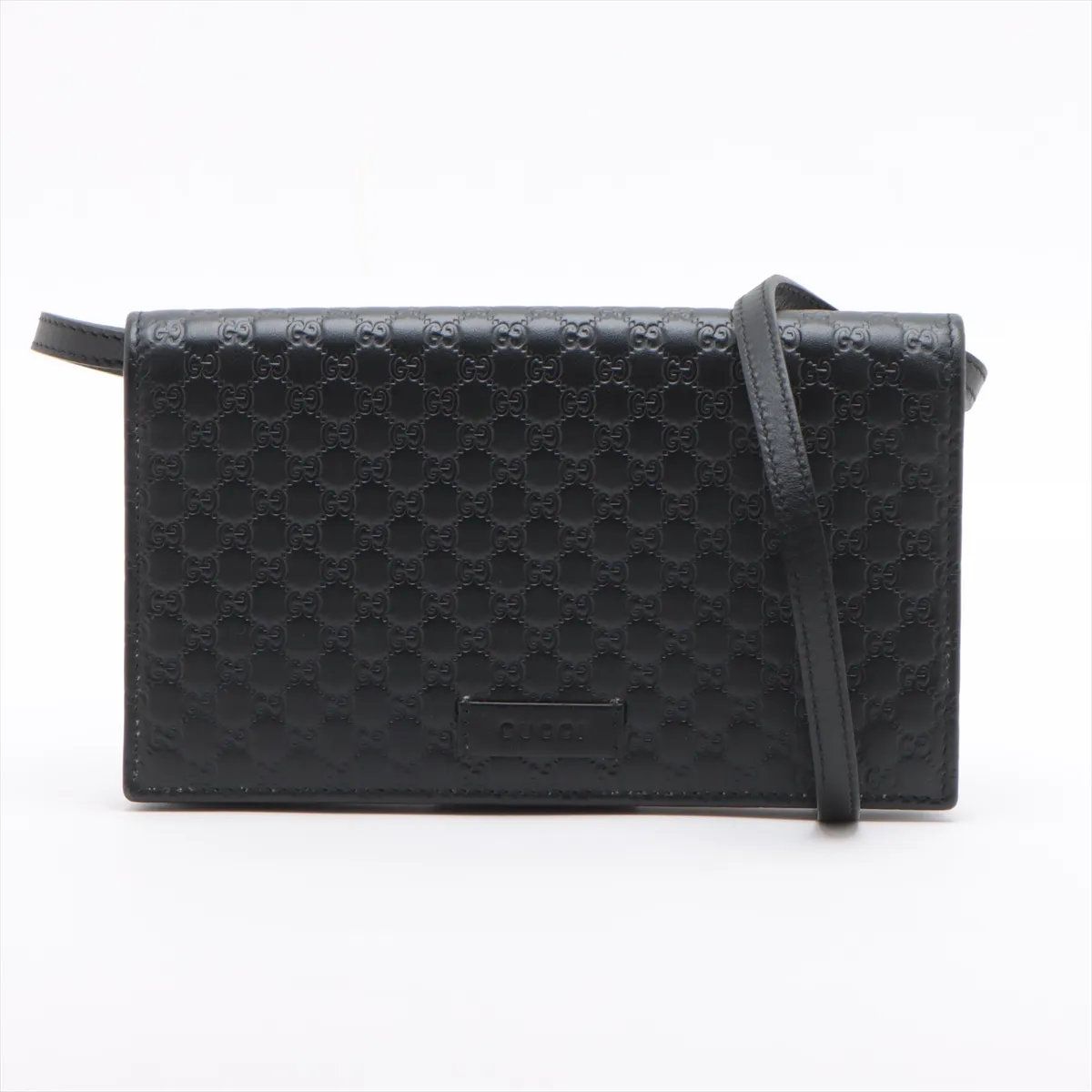 Gucci Micro Guccissima Leather Shoulder Bag Crossbody Wallet Black