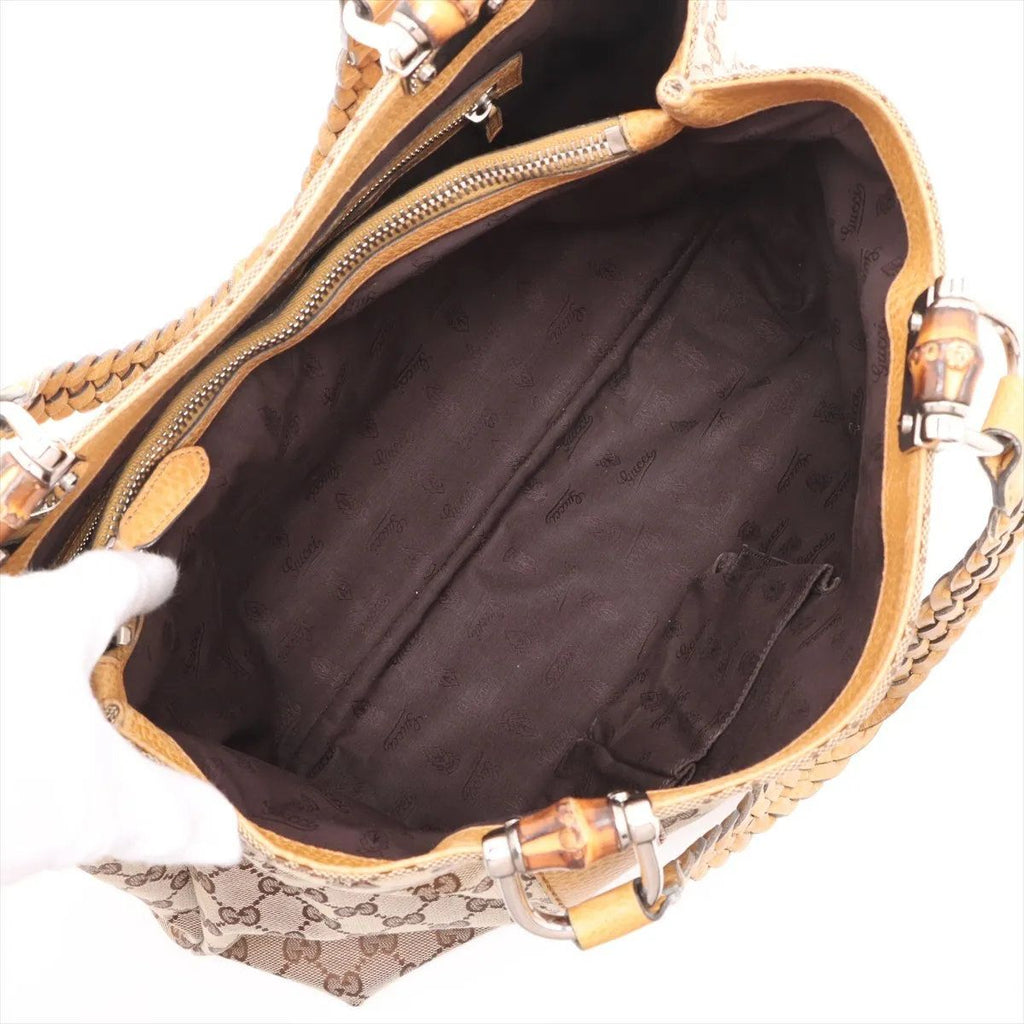 Gucci GG Canvas Bamboo Leather Tote Shoulder Hand — view 7