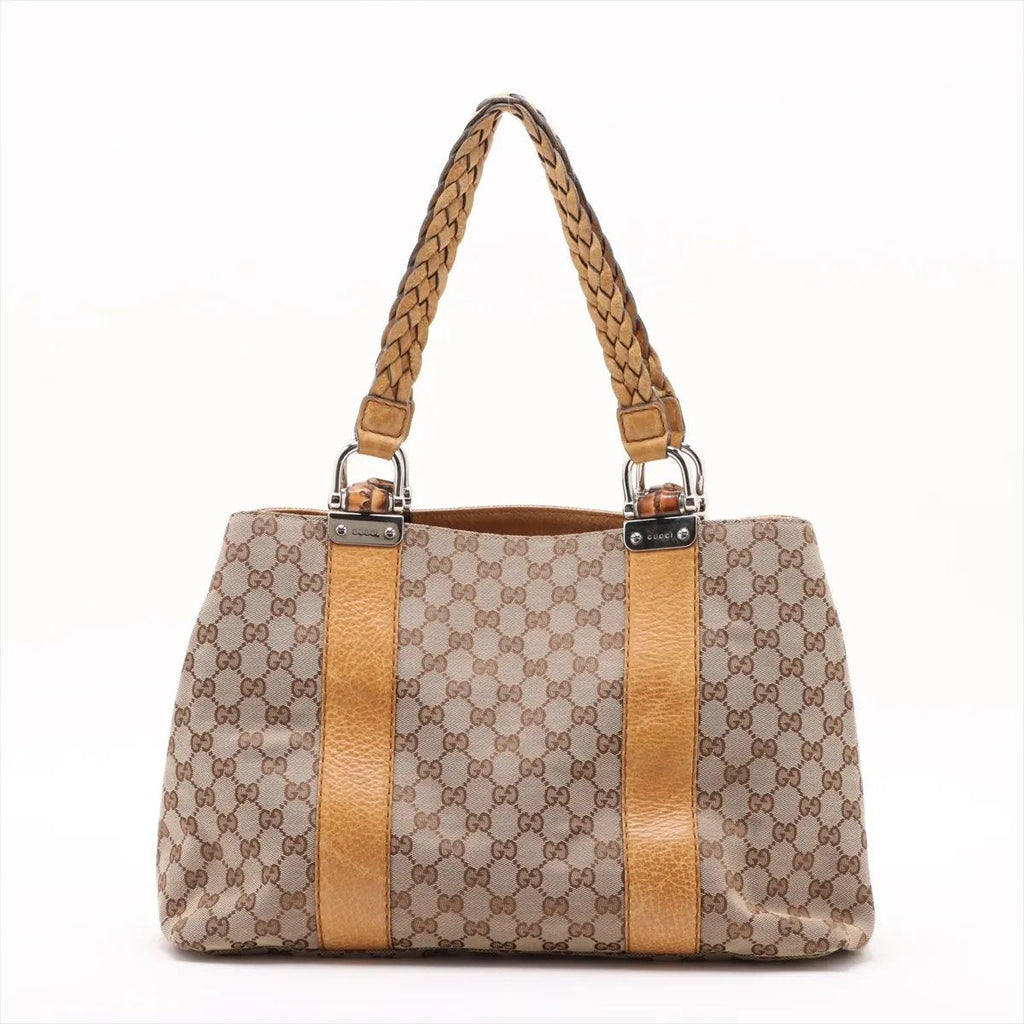 Gucci GG Canvas Bamboo Leather Tote Shoulder Hand — view 2