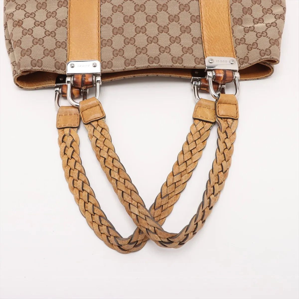 Gucci GG Canvas Bamboo Leather Tote Shoulder Hand — view 5
