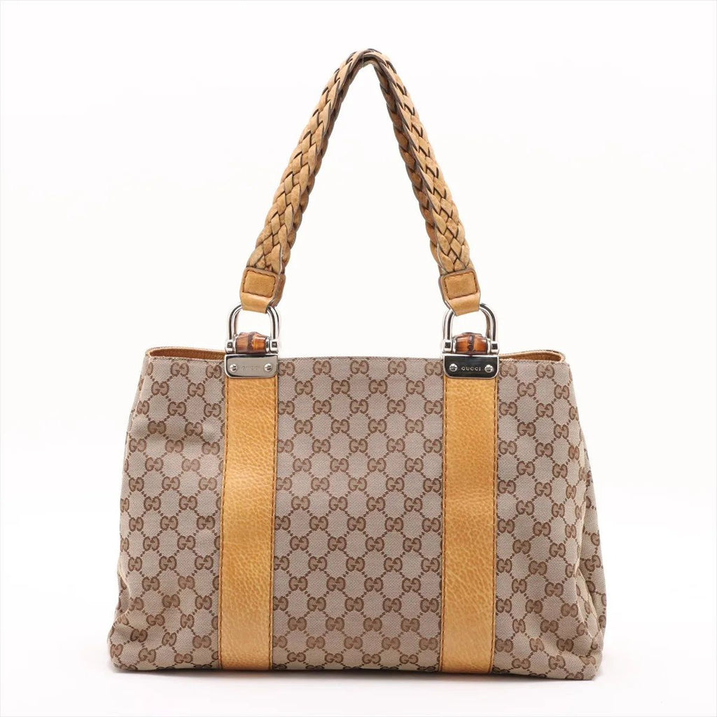 Gucci GG Canvas Bamboo Leather Tote Shoulder Hand