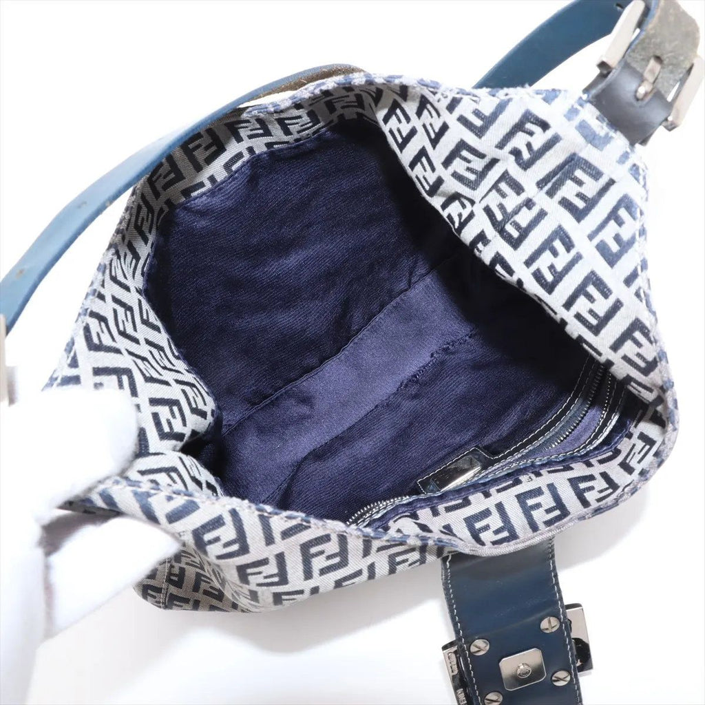 Fendi Zucchino Mamma Bucket Leather Shoulder Bag Hand Navy — view 7