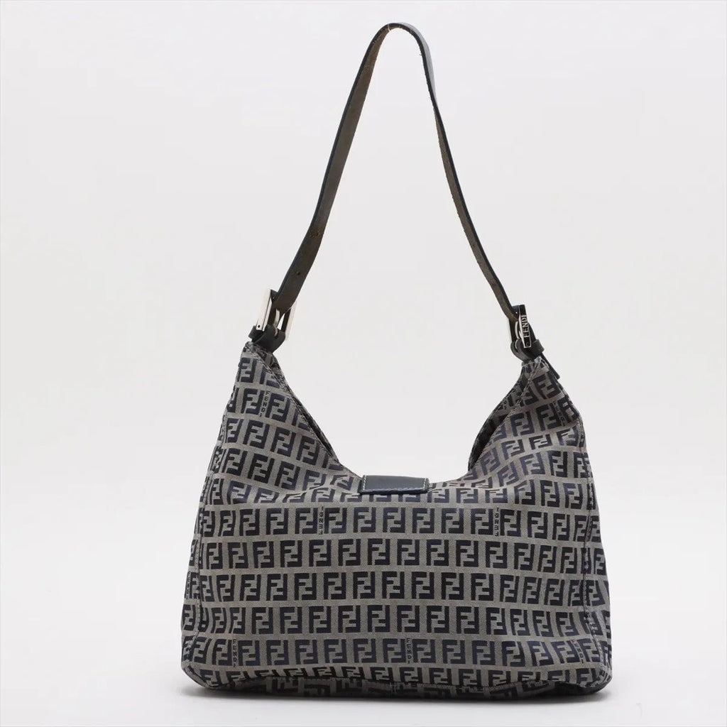 Fendi Zucchino Mamma Bucket Leather Shoulder Bag Hand Navy — view 2