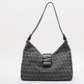 Fendi Zucchino Mamma Bucket Leather Shoulder Bag Hand Navy