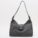 Fendi Zucchino Mamma Bucket Leather Shoulder Bag Hand Navy