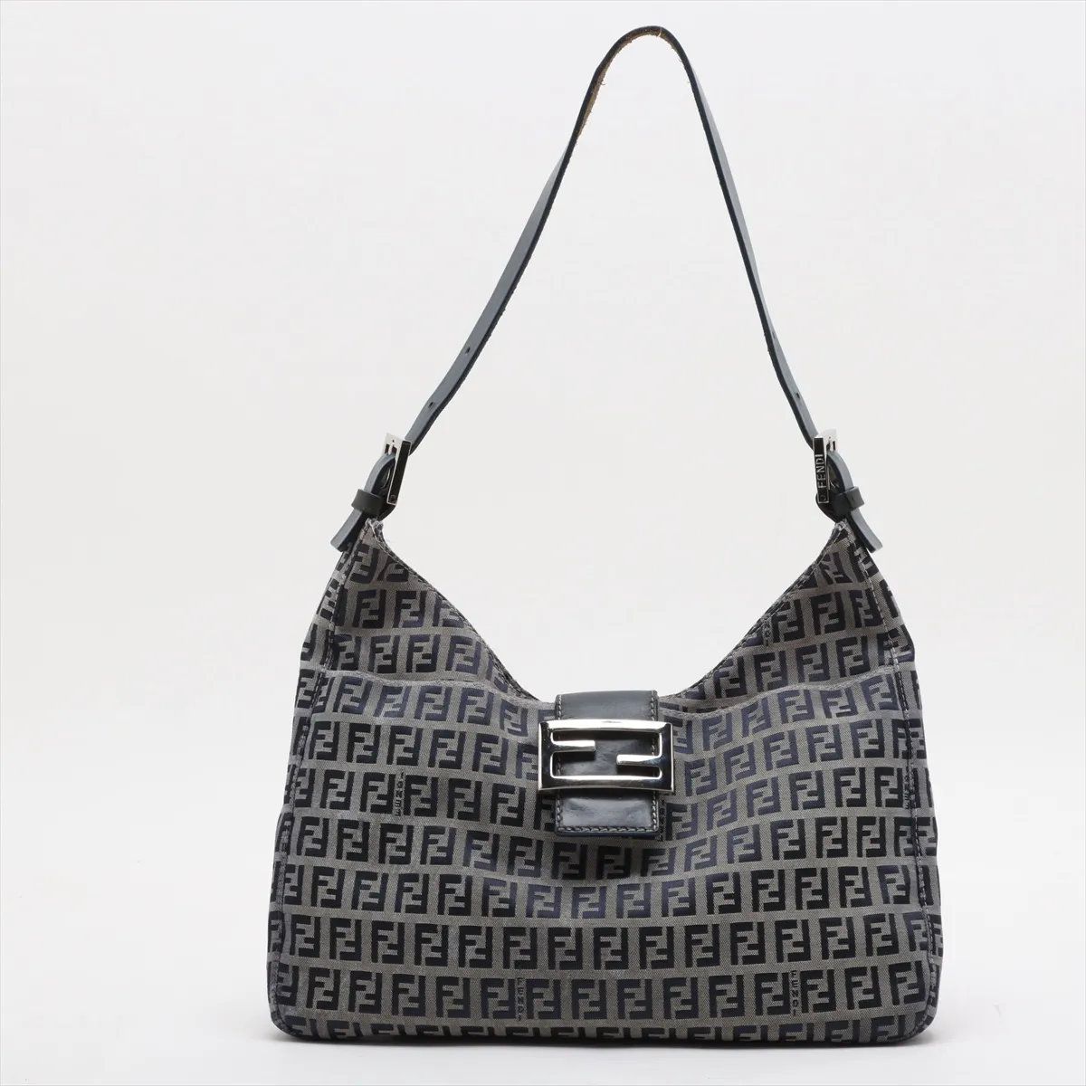 Fendi Zucchino Mamma Bucket Leather Shoulder Bag Hand Navy
