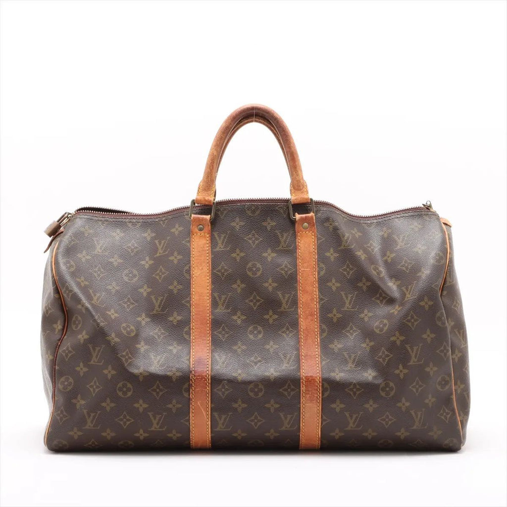 Louis Vuitton Monogram Keepall 50 Leather Boston Bag Tote Carry