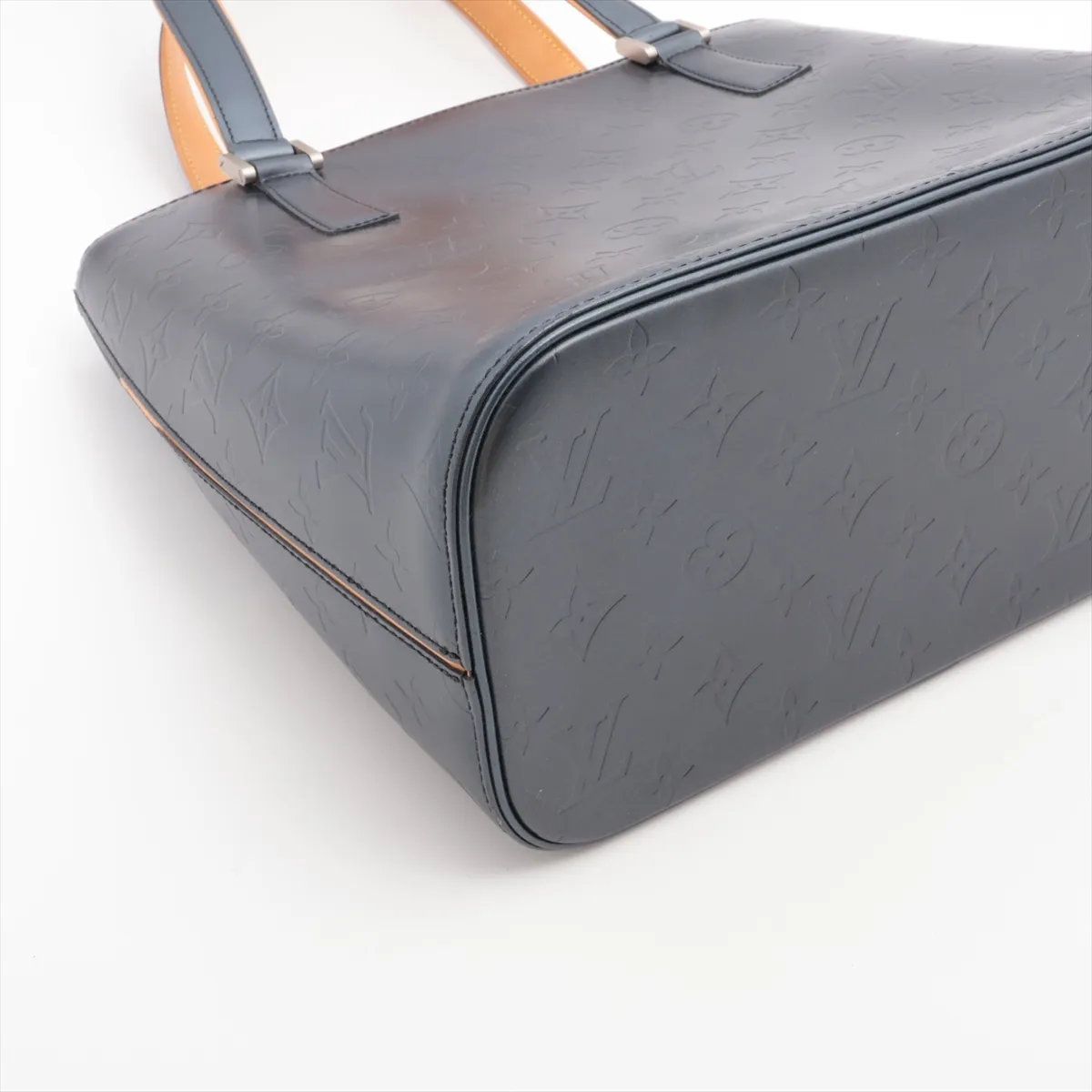 Louis Vuitton Monogram Matt Stockton Blue Leather Tote Shoulder Hand — view 4