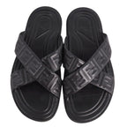 Fendi Sandals FF Logo Zucchini Slide Leather — view 4