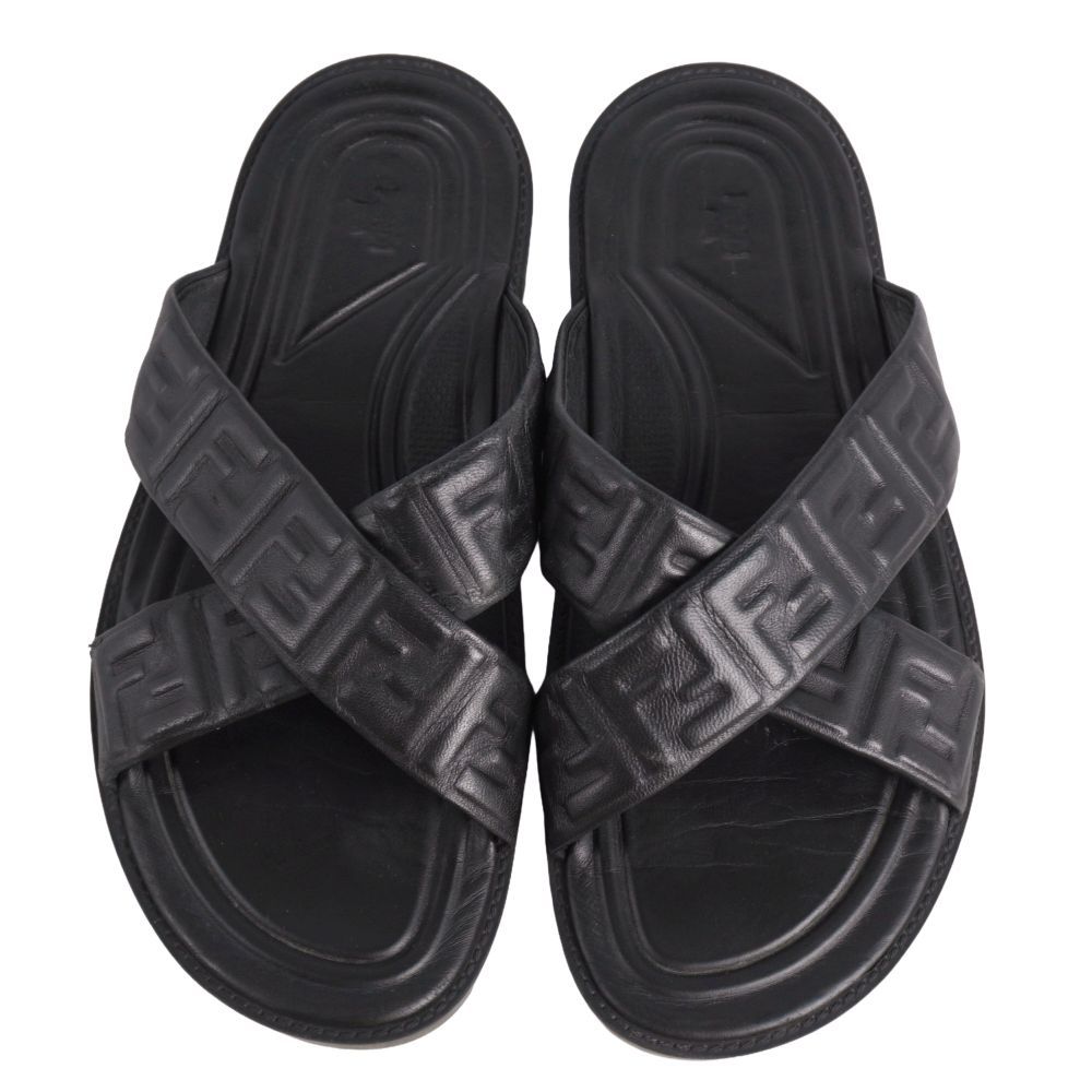 Fendi Sandals FF Logo Zucchini Slide Leather — view 4