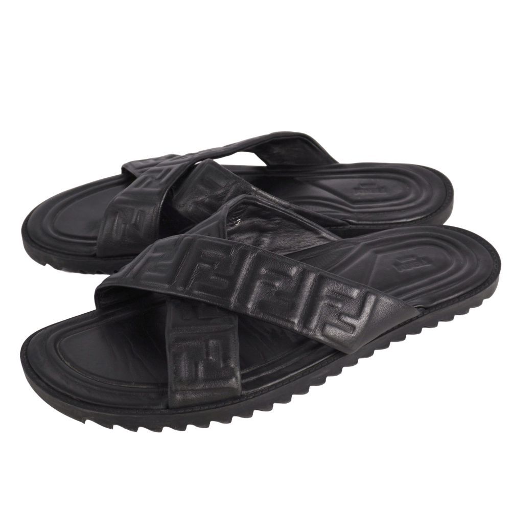 Fendi Sandals FF Logo Zucchini Slide Leather — view 2