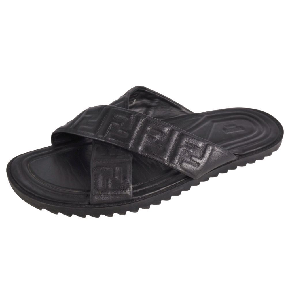Fendi Sandals FF Logo Zucchini Slide Leather
