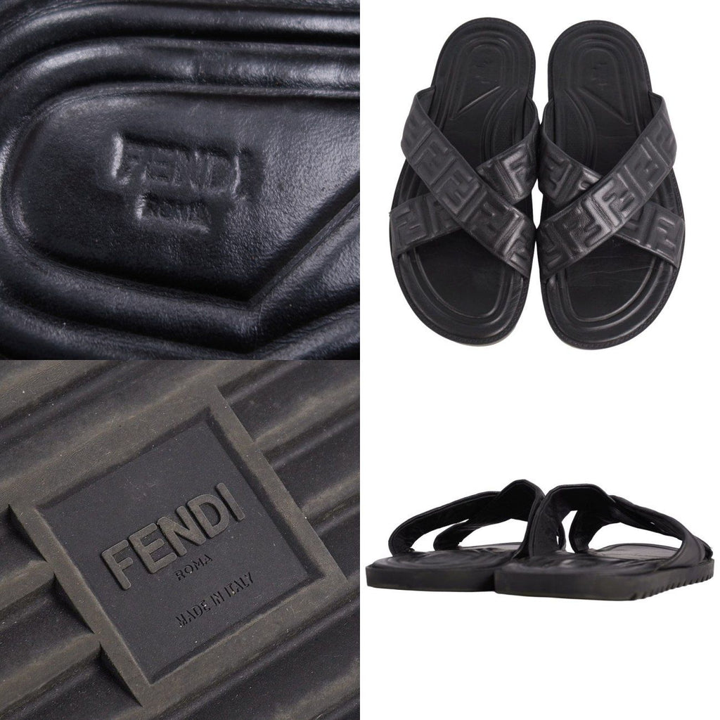 Fendi Sandals FF Logo Zucchini Slide Leather — view 9