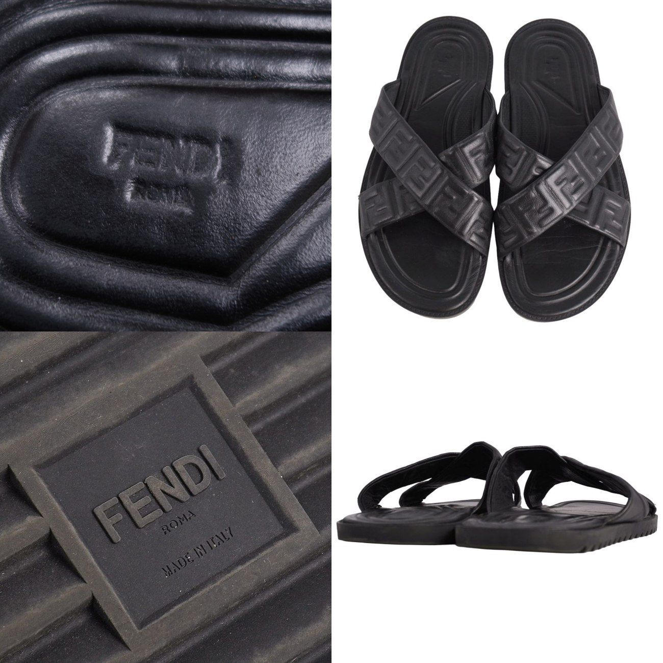 Fendi Sandals FF Logo Zucchini Slide Leather — view 9