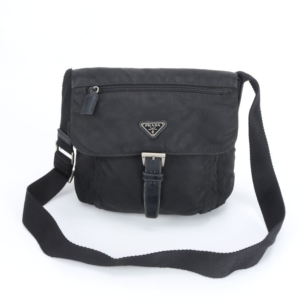 Prada Tessuto Nylon Triangle Logo Leather Shoulder Bag Crossbody Messenger