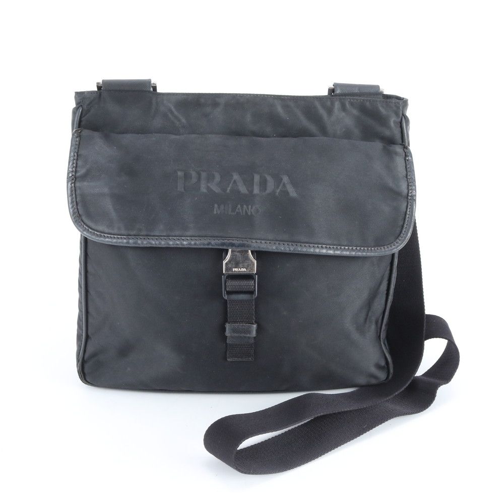 Prada Tessuto Nylon Leather Shoulder Bag Crossbody Messenger Business Black