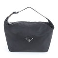 Prada Tessuto Nylon Triangle Logo Pouch Leather Handbag Tote