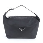 Prada Tessuto Nylon Triangle Logo Pouch Leather Handbag Tote