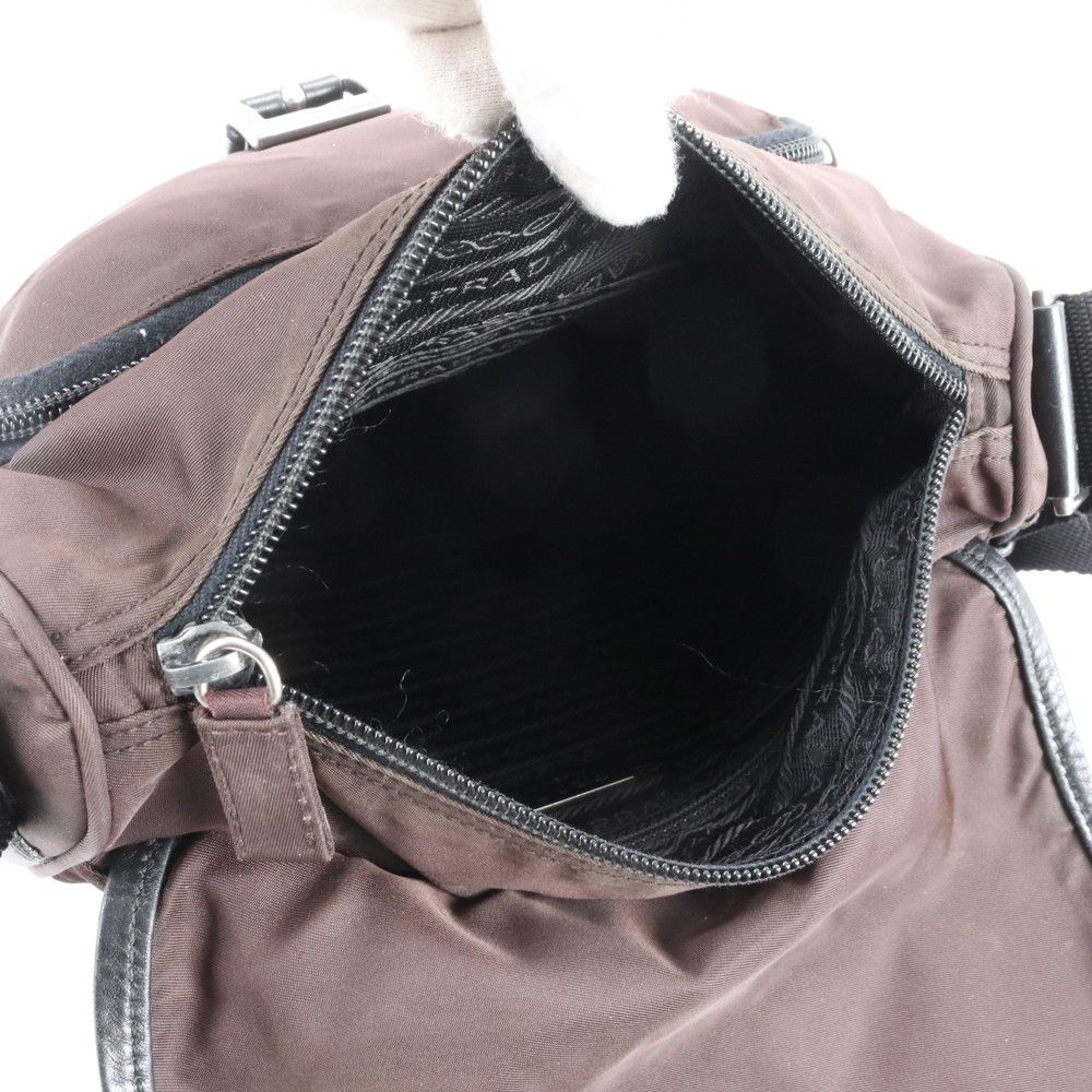 Prada Tessuto Nylon Triangle Logo Leather Shoulder Bag Crossbody Messenger — view 7