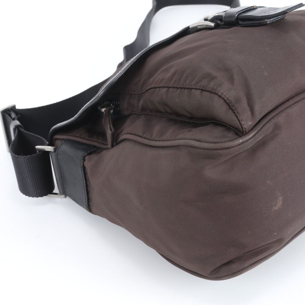 Prada Tessuto Nylon Triangle Logo Leather Shoulder Bag Crossbody Messenger — view 6