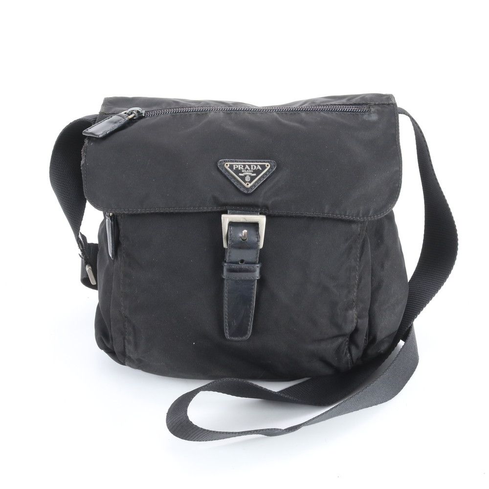 Prada Tessuto Nylon Triangle Logo Leather Shoulder Bag Crossbody Messenger