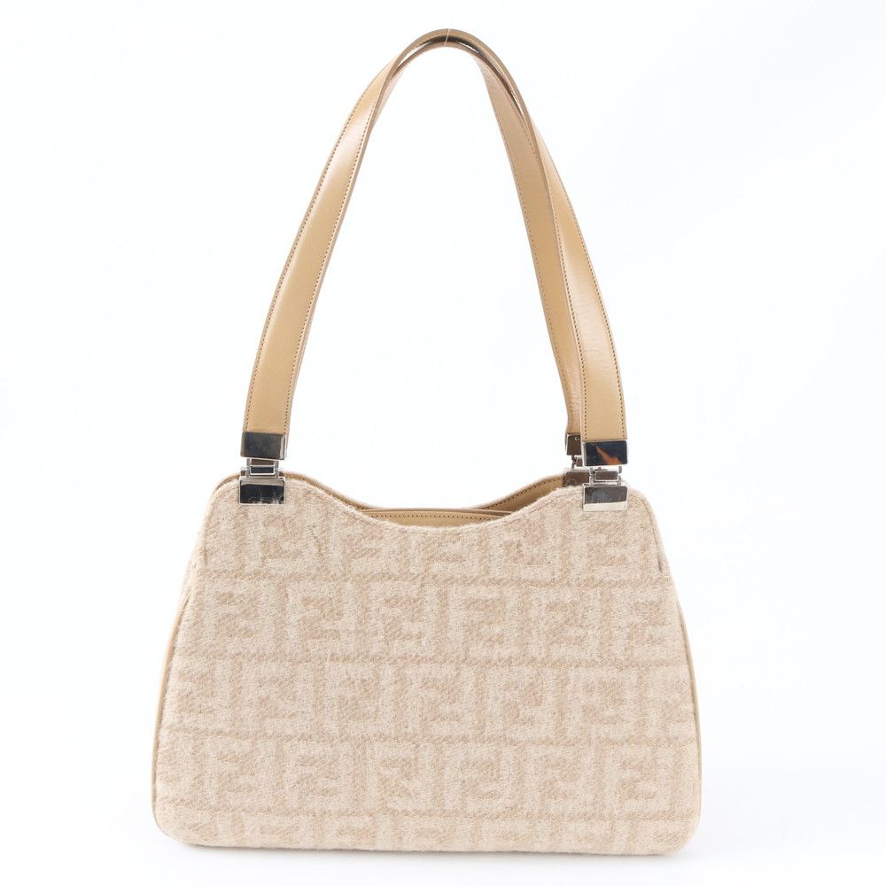 Fendi Zucca Wool Leather Shoulder Bag Tote Hand Beige — view 3