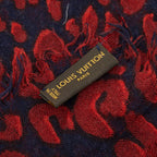 Louis Vuitton Etole Leopard Shawl Large Red Navy Silk Cashmere 1- Scarf — view 4