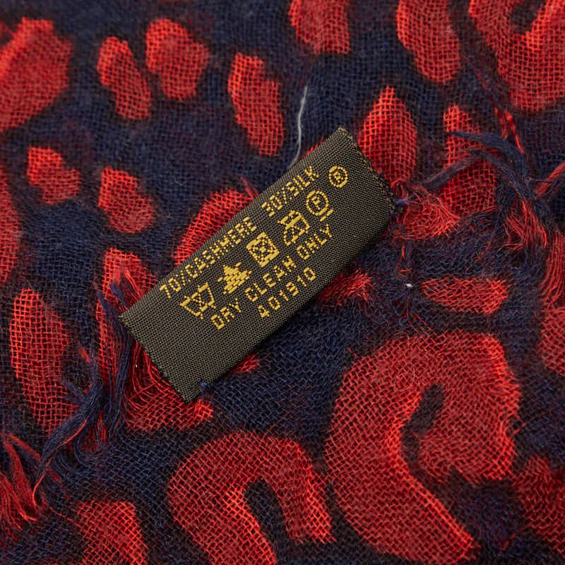 Louis Vuitton Etole Leopard Shawl Large Red Navy Silk Cashmere 1- Scarf — view 5