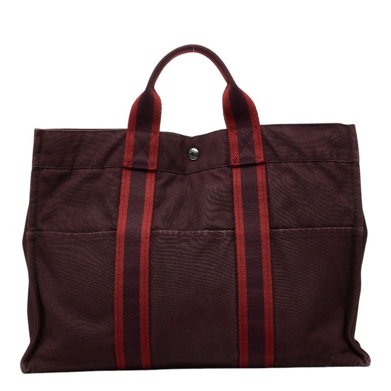Hermes Fourre Tout MM Tote Wine Red Canvas