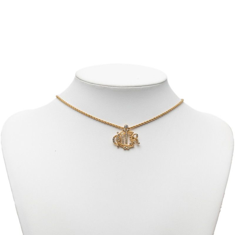 Dior Logo Emblem Pendant Gold Plated Rhinestone — view 6