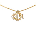 Dior Logo Emblem Pendant Gold Plated Rhinestone