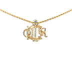 Dior Logo Emblem Pendant Gold Plated Rhinestone