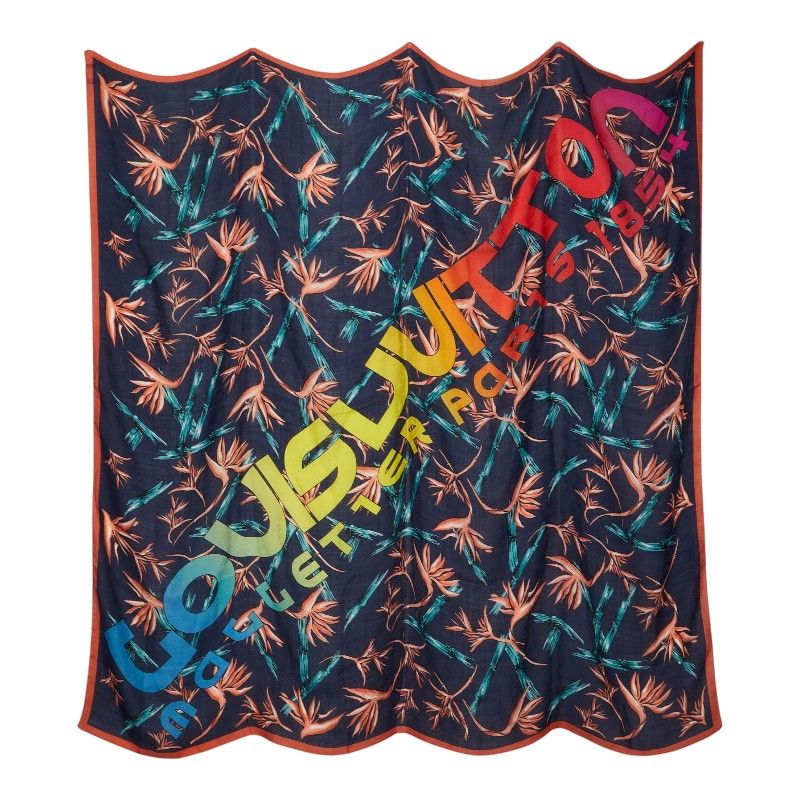 Louis Vuitton Etole Hawaiian Lily Shawl Large Navy Multicolor Silk Wool 1- Scarf