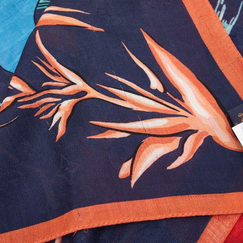 Louis Vuitton Etole Hawaiian Lily Shawl Large Navy Multicolor Silk Wool 1- Scarf — view 4