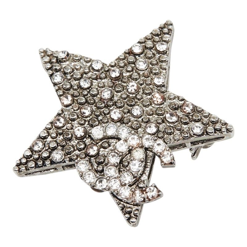 Chanel CC Logo Star Motif Brooch 05 Silver Metal Rhinestone